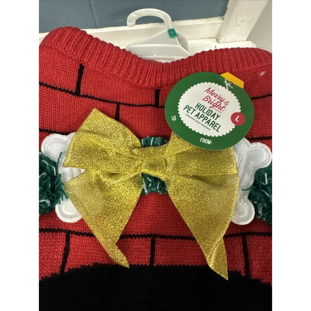 Merry Bright Holiday FIREPLACE Sweater Pet Christmas Halloween Dog Costume‎ L
